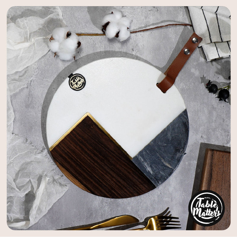 Table Matters - SCANDI - Marble Wood Cheese Board with Leather Strap