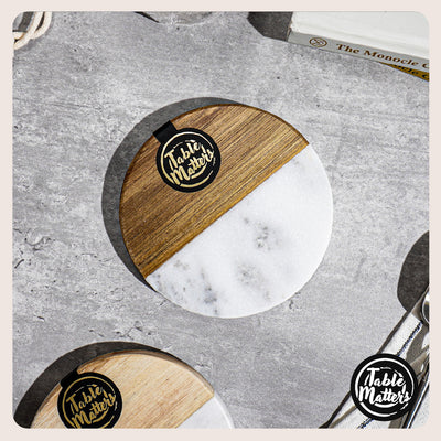 Table Matters - SCANDI - White Marble Wood Round Coaster