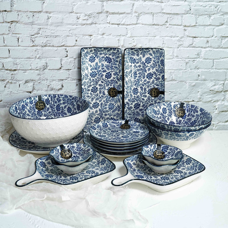 Table Matters - Bundle Deal - Floral Blue Collection 17PCS Dining Set [Plates / Plate, Saucer, Bowl]
