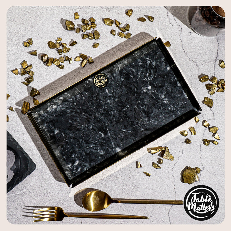 Table Matters - SCANDI - Black Marble Tray with Gold Rim