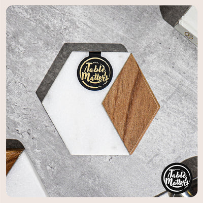 Table Matters - SCANDI - White Marble Wood Hexagon Coaster