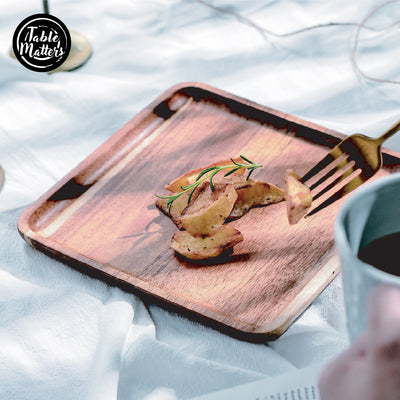 Table Matters - SHIBUMI 8 Inch Wooden Square Plate | Acacia Plate