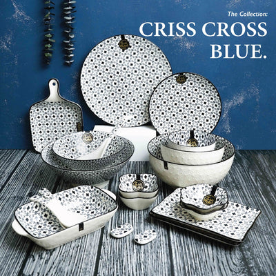 Table Matters - Bundle Deal - 12 Pcs Set - Crisscross Blue Dining Set