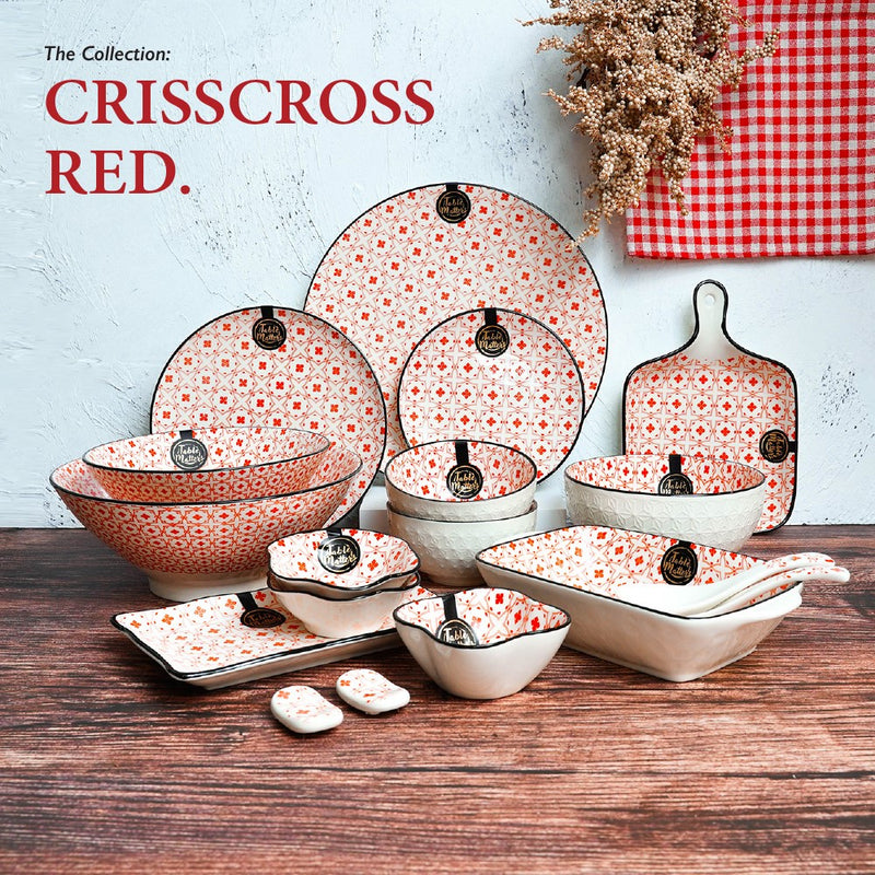 Table Matters - Bundle Deal - Crisscross Red 8PCS Dining Set