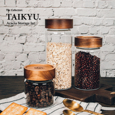 (Buy 1 Free 1) Table Matters - TAIKYU Acacia Airtight Clear Storage Jar - 800ml