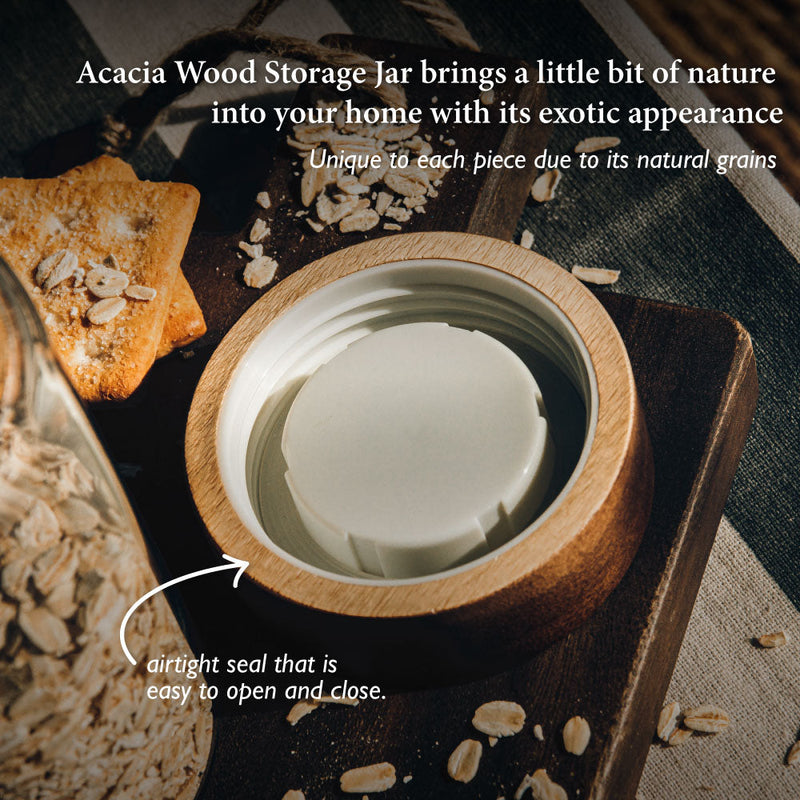 (Buy 1 Free 1) Table Matters - TAIKYU Acacia Airtight Clear Storage Jar - 800ml