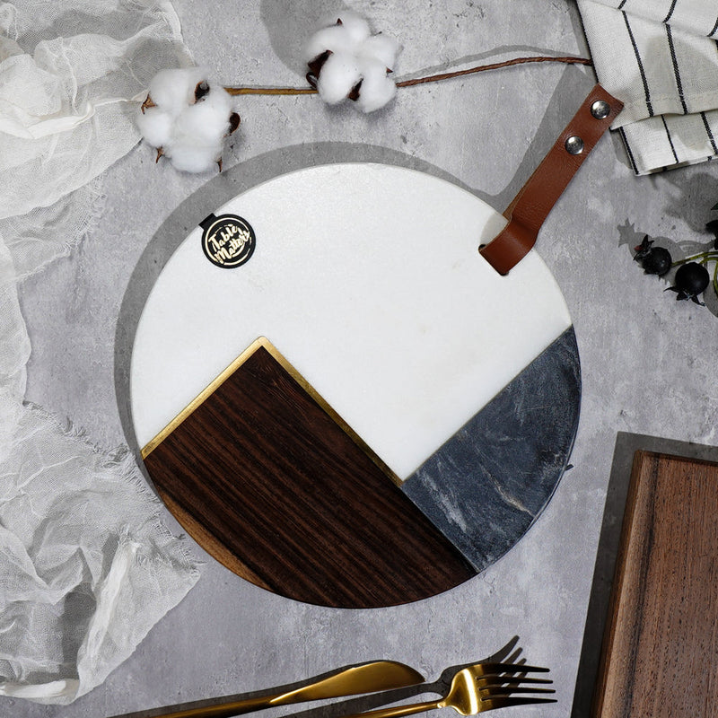 (Buy 1 Free 1) Table Matters - SCANDI - Marble Wood Cheese Board with Leather Strap