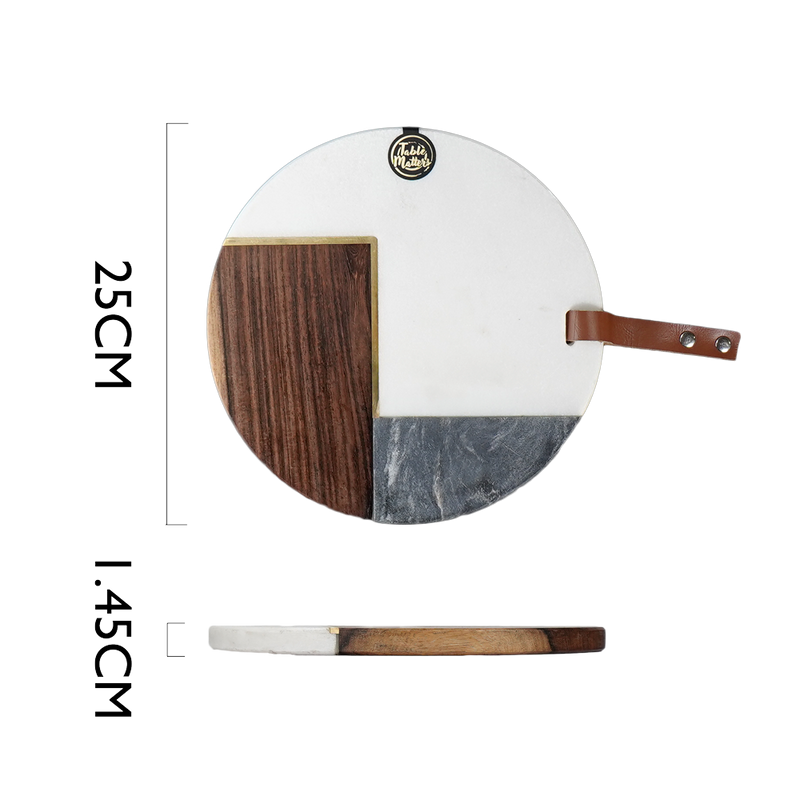 (Buy 1 Free 1) Table Matters - SCANDI - Marble Wood Cheese Board with Leather Strap
