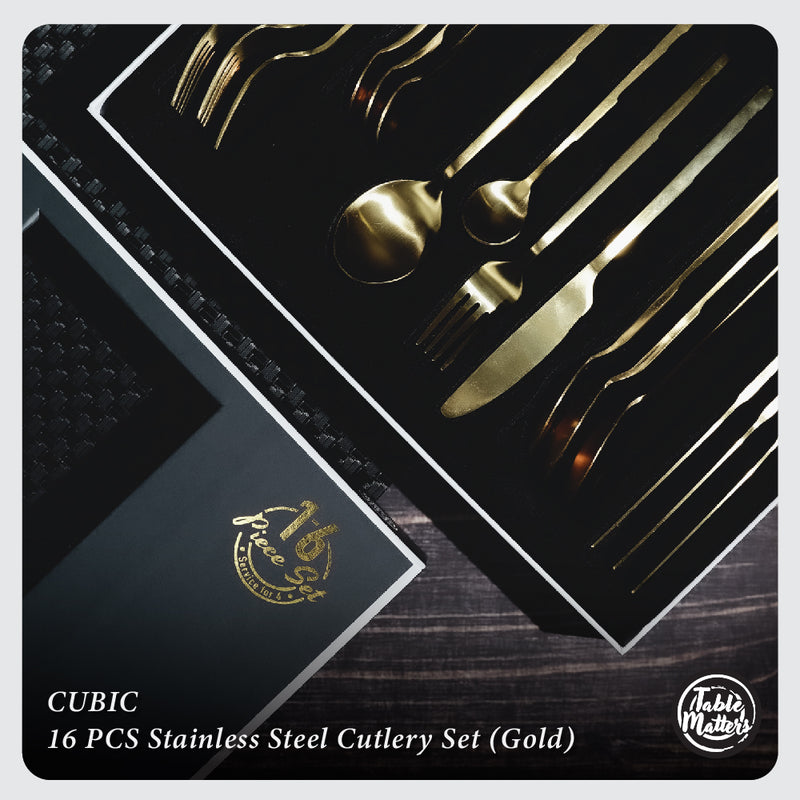 Table Matters - Cubic 16 Piece Stainless Steel Cutlery Set (Matt Gold)