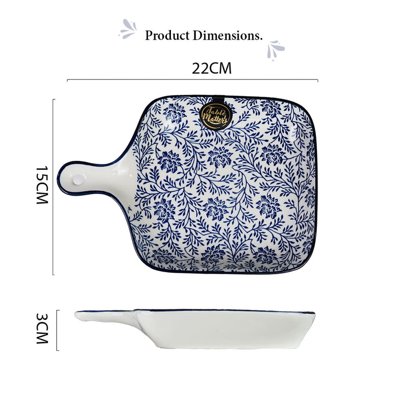 Table Matters - Floral Blue -  6 inch Square Plate With Handle