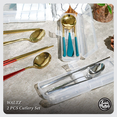 Table Matters - Waltz 2 Piece Portable Cutlery Set (Teal Green)