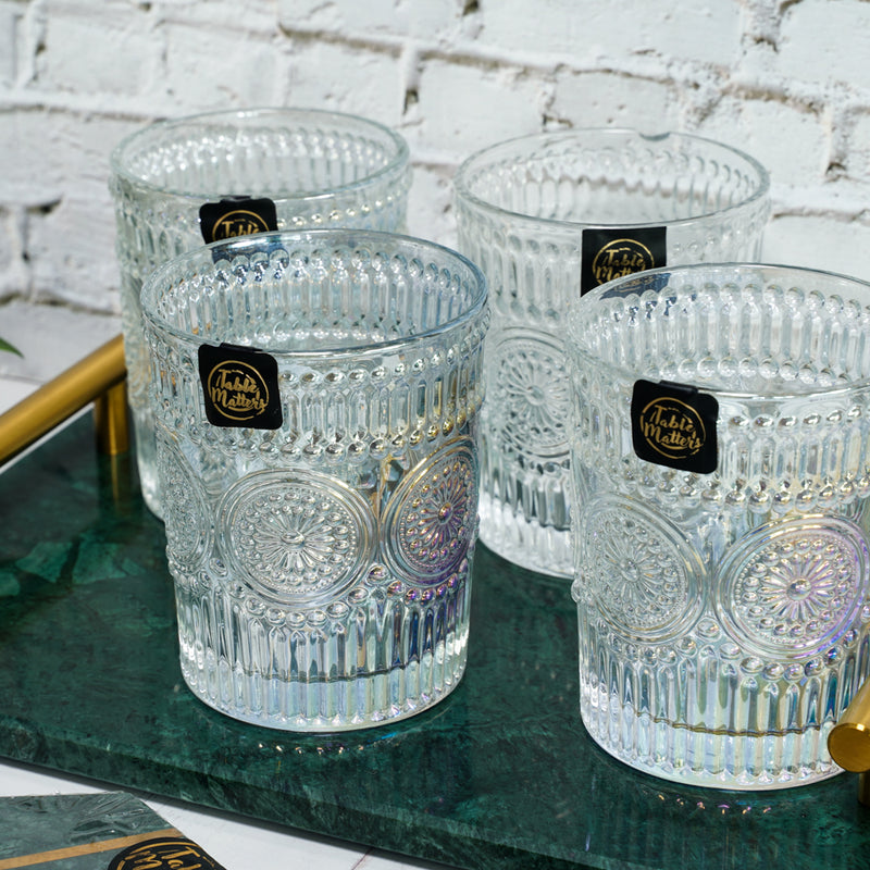 Table Matters - Bundle Deal for 4 - Turquoise Marble & Pearl Lace Drinking Glass 9PCS Drinkware Set