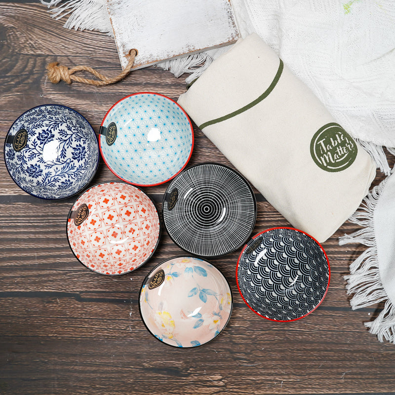 Table Matters - Bundle Deal - Assorted 4.5 inch Rice Bowl - Set of 6 (Free Tote Bag)