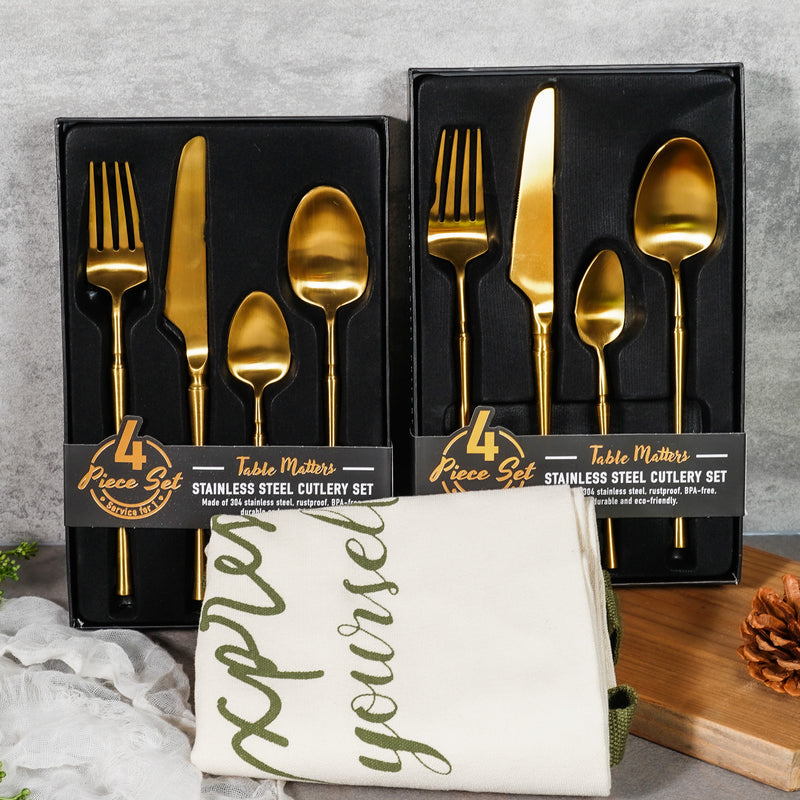 Table Matters - Bundle Deal - Parisian 4PC Stainless Steel Cutlery Set - Gold (Set of 2)