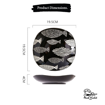 Table Matters - Fishes Ebony - Hand Painted 8 inch Square Plate