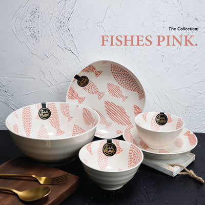 Table Matters - Bundle Deal For 2 - Fishes Pink Hand Painted 16PCS Dining Set