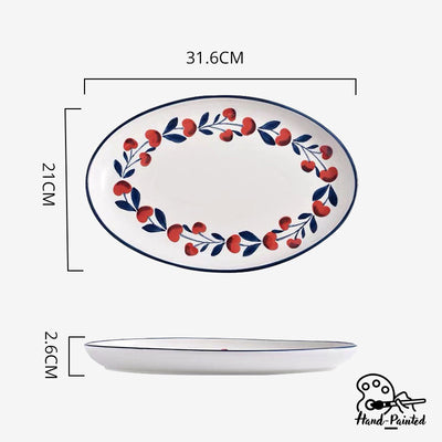 Table Matters - Holiday Berry - Hand Painted 12 inch Oval Shaped Plate