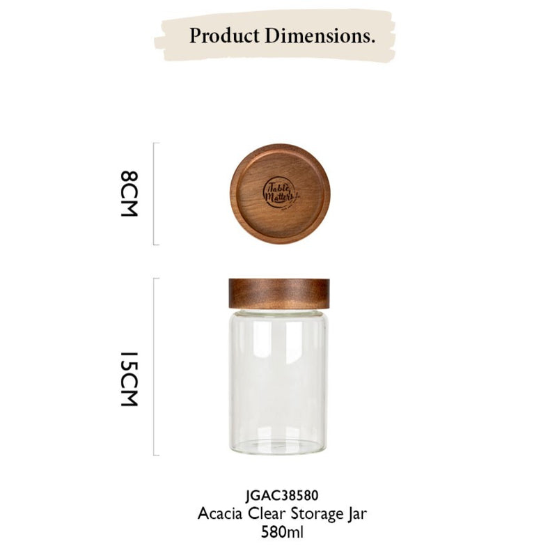 Table Matters - TAIKYU Acacia Airtight Clear Storage Jar - 580ml