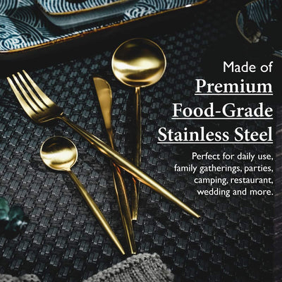 Table Matters - Bundle Deal for 2 - Portugese 4PC Stainless Steel Cutlery Set (Rose Gold) & Modern Black Woven Placemats
