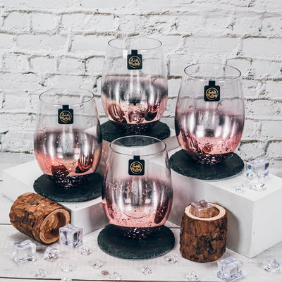 Table Matters - Bundle Deal - Taikyu Pink Luster Beer Glass - Set of 4 - 540ml + SCANDI Slate Round Coaster - Set of 4