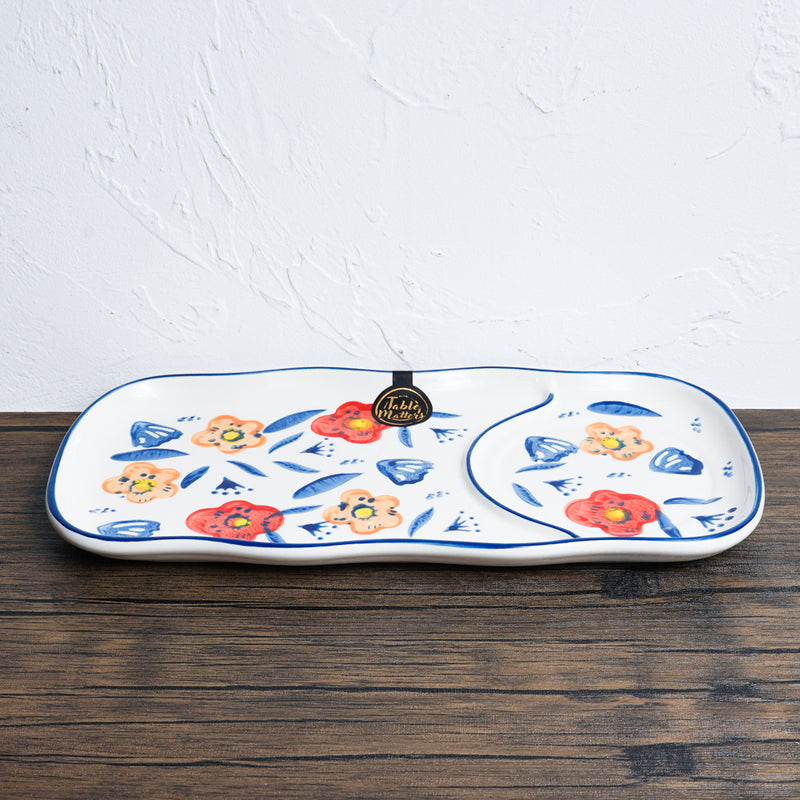 Table Matters - Poppy Blossom - Hand Painted 12 inch Rectangle Compartment Plate