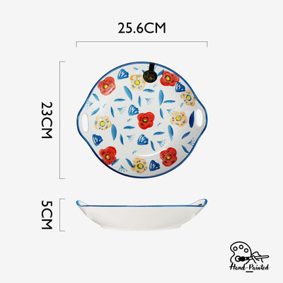 Table Matters - Poppy Blossom - Hand Painted 10 inch Round Plate with handles