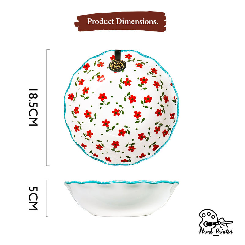 Table Matters - Polka Floral - Hand Painted 7inch Scallop Lace Bowl