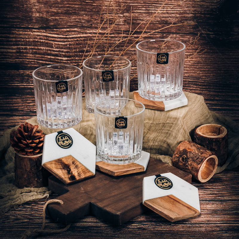Table Matters - Bundle Deal - Taikyu 310ml Whiskey Glass and Marble Coaster 8PCS Drinking Set