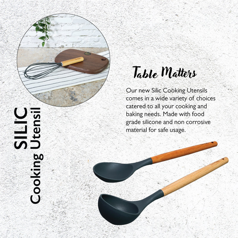 Table Matters - Bundle Deal - Assorted Silic Kitchen Utensils with Rattan Tray - Set of 6