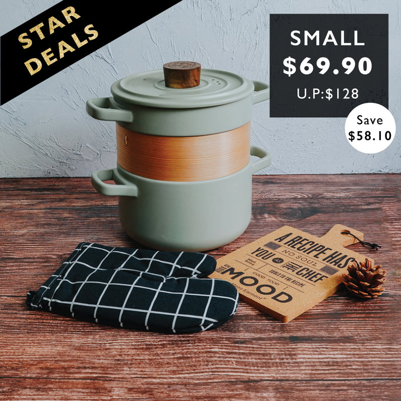 Table Matters - Vintage 3 in 1 Multi Tiered Ceramic Cook (Steam) Pot - Small (Pastel Green)