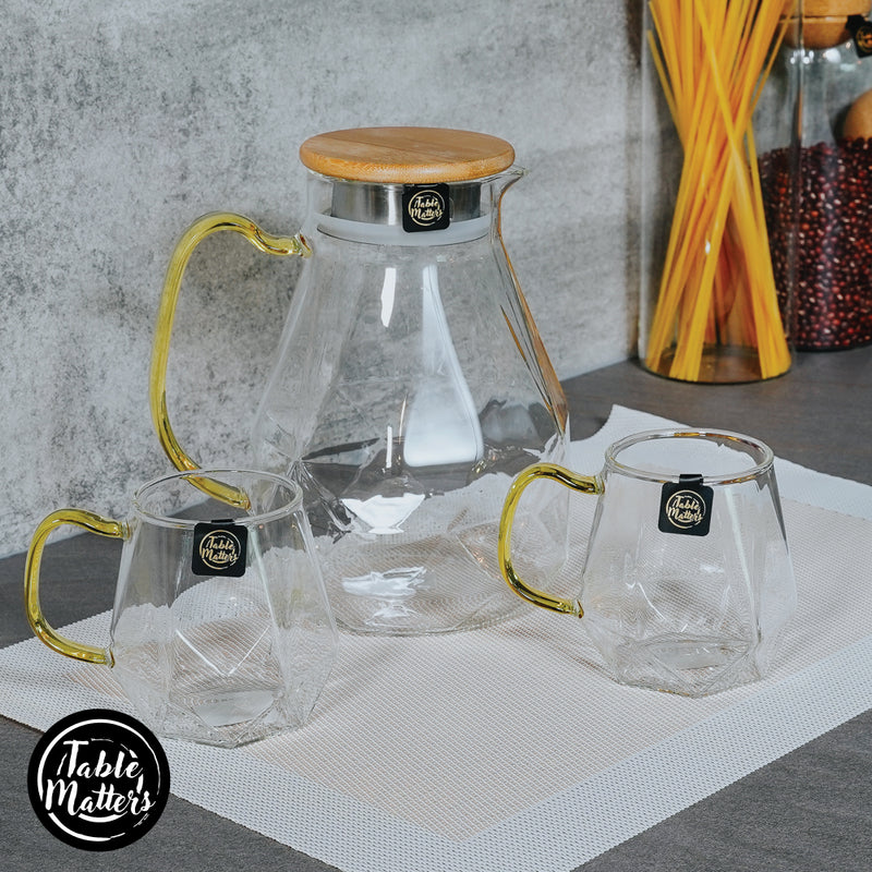 Table Matters - Bundle Deal - Taikyu Gold Handle Diamond Jug and Glass 5PCS Drinking Set
