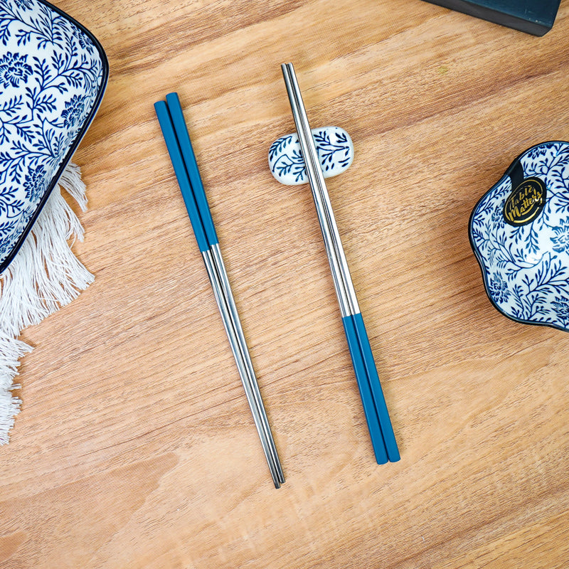 Table Matters - Waltz Stainless Steel Chopstick Set of 4 (Blue)