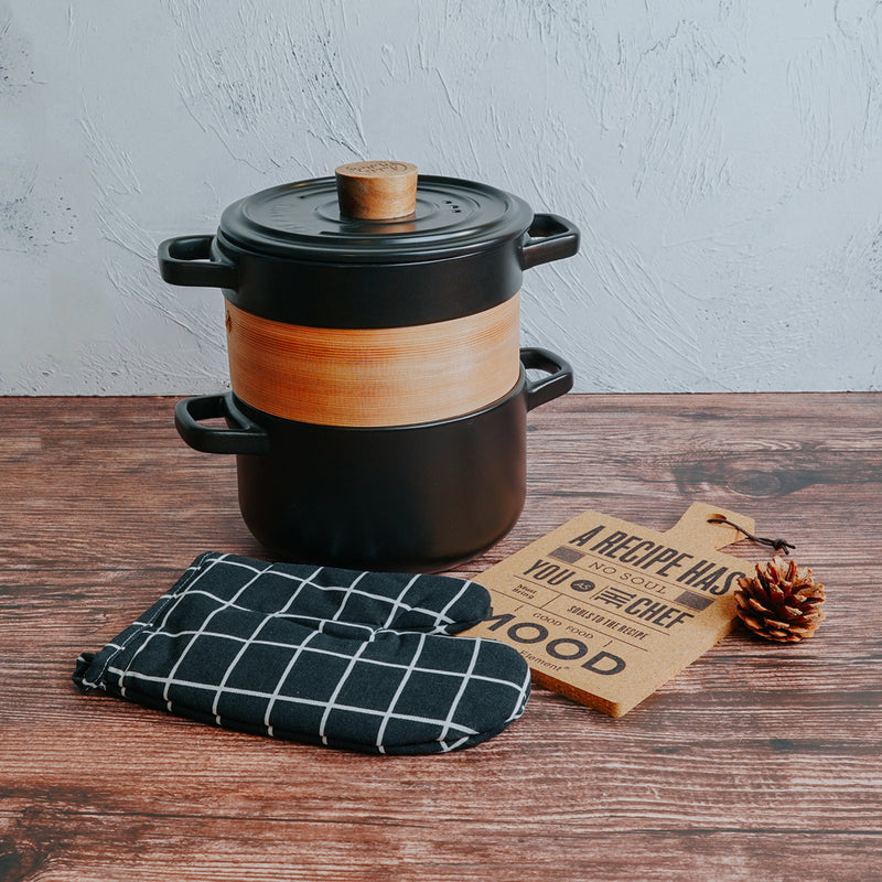 Table Matters - Vintage 3 in 1 Multi Tiered Ceramic Cook (Steam) Pot - Small (Pastel Black)