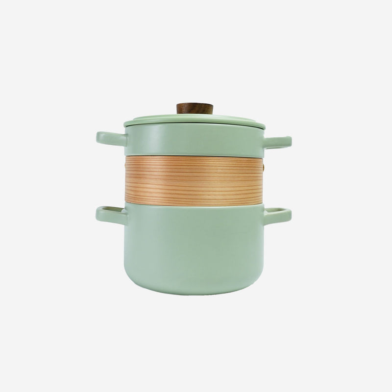 Table Matters - Vintage 3 in 1 Multi Tiered Ceramic Cook (Steam) Pot - Large (Pastel Green)