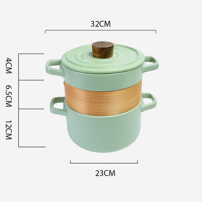 Table Matters - Vintage 3 in 1 Multi Tiered Ceramic Cook (Steam) Pot - Large (Pastel Green)
