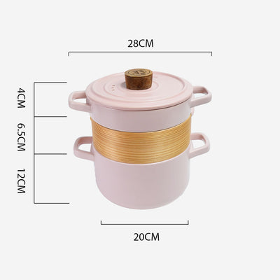 Table Matters - Vintage 3 in 1 Multi Tiered Ceramic Cook (Steam) Pot - Small (Pastel Pink)