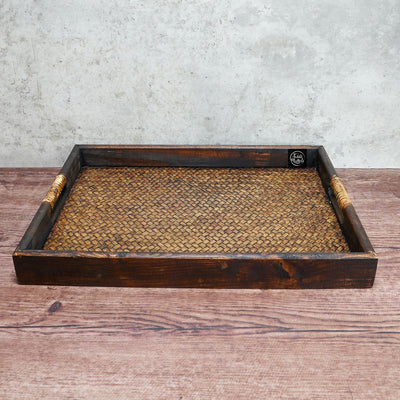 Table Matters - 12 inch Wood Rattan Serving Tray