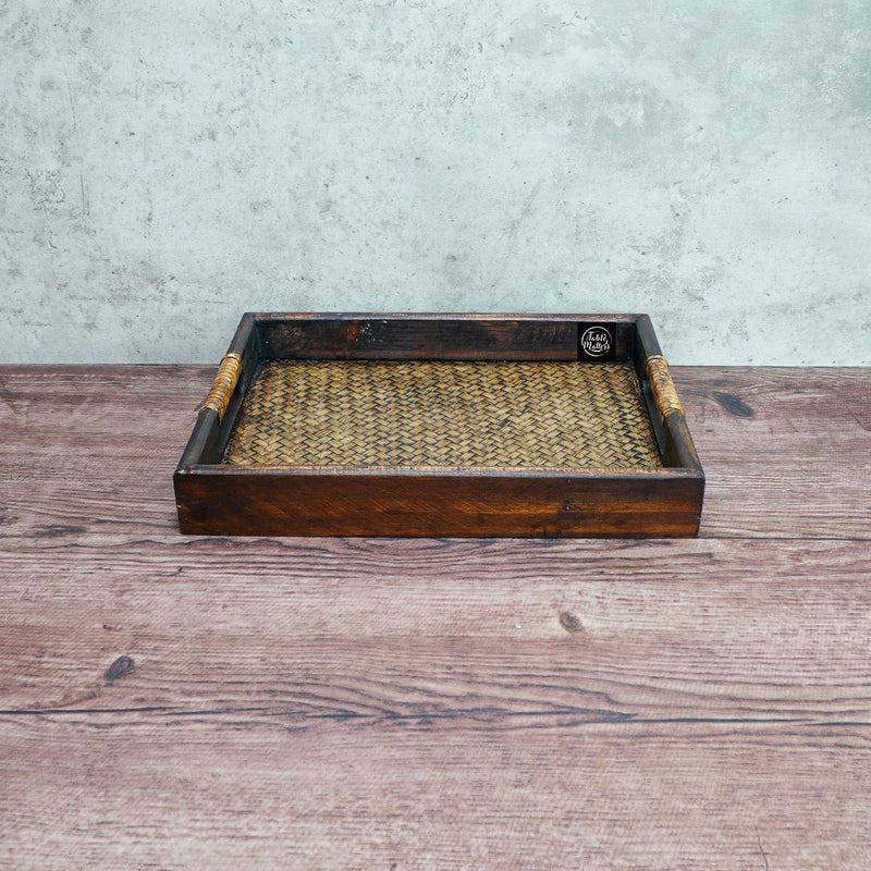 Table Matters - 9 inch Wood Rattan Serving Tray