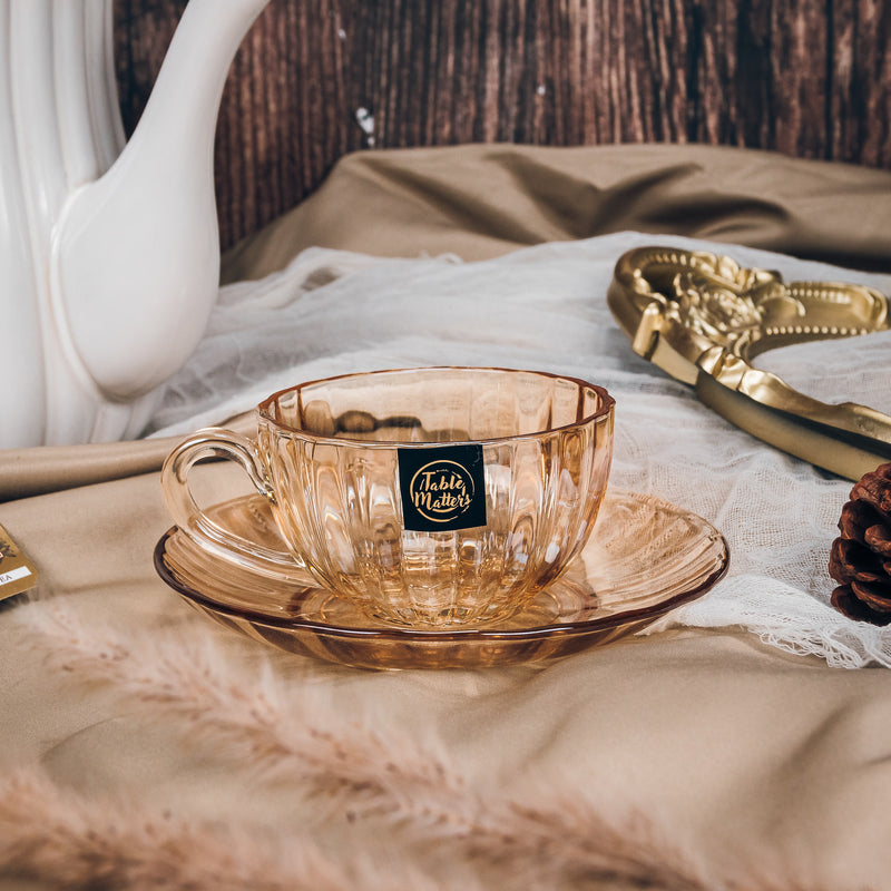 Table Matters - TAIKYU Amber Ribbed Glass Cup and Saucer